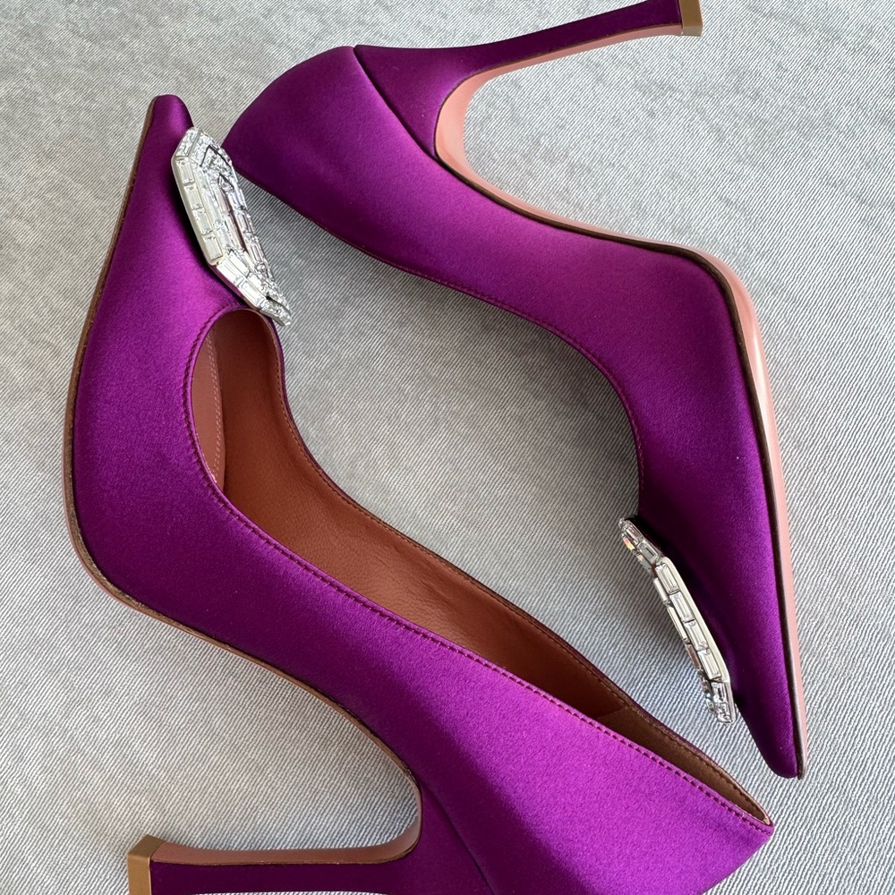 Amina Muaddi Purple Crystal Embellished Heels - Picture 3 of 4